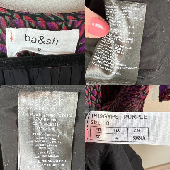 New BA&SH Gypsie Tiered Printed Crepe Midi Dress Purple Violet NWT Bohemian 4 - Picture 15 of 15